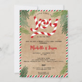 Rustic Red Christmas Candy Cane Joy Baby Showroom Einladung (Vorderseite)