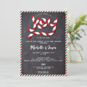 Rustic Red Christmas Candy Cane Joy Baby Showroom Einladung (Stehend Vorderseite)