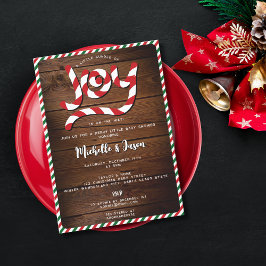 Rustic Red Christmas Candy Cane Joy Baby Showroom Einladung