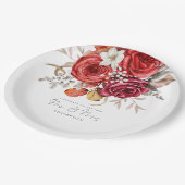 Rustic Red Fall Florals Glückwunsch Mrs. Wedding Pappteller (Schrägansicht)