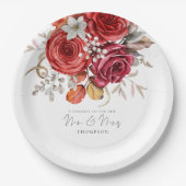 Rustic Red Fall Florals Glückwunsch Mrs. Wedding Pappteller (Vorderseite)