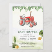 Rustic Red Farm Tractor Baby Shower Einladung (Vorderseite)