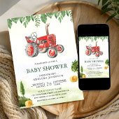 Rustic Red Farm Tractor Baby Shower Einladung