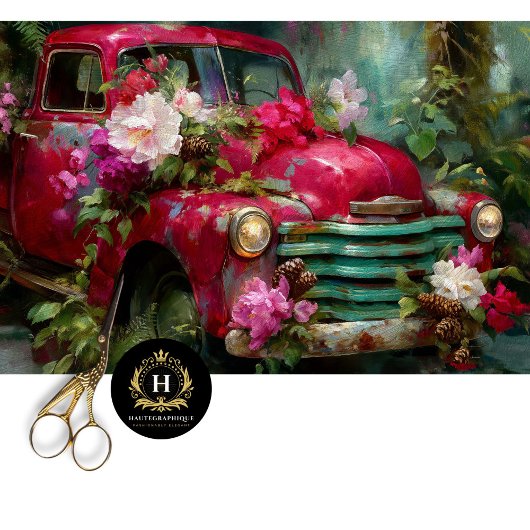 Rustic Red Floral Truck Decoupage Seidenpapier