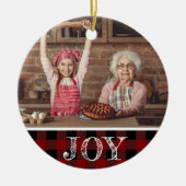 Rustic Red Foto Christmas Joy Buffalo Kariert Keramik Ornament (Vorne)
