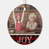 Rustic Red Foto Christmas Joy Buffalo Kariert Keramik Ornament (Links)