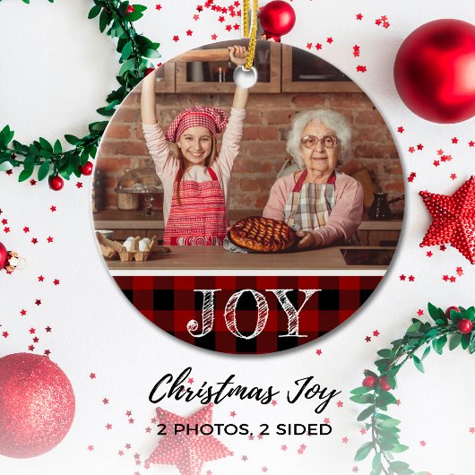 Rustic Red Foto Christmas Joy Buffalo Kariert Keramik Ornament
