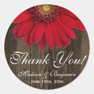 Rustic Red Gerber Daisy Wedding Vielen Dank, Ihr S Runder Aufkleber