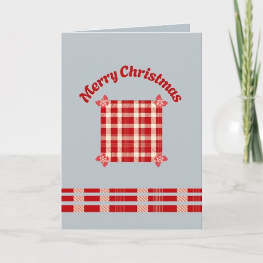 Rustic Red Gingham Christmas Card with Festive Bow Karte (Vorderseite)
