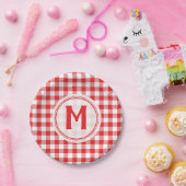 Rustic Red Gingham Family Picnic Mit Monogramm Pappteller (Party)