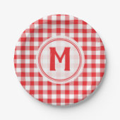 Rustic Red Gingham Family Picnic Mit Monogramm Pappteller (Vorderseite)