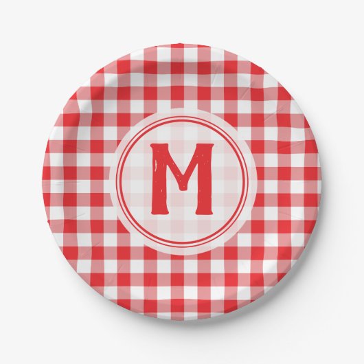 Rustic Red Gingham Family Picnic Mit Monogramm Pappteller (Vorderseite)