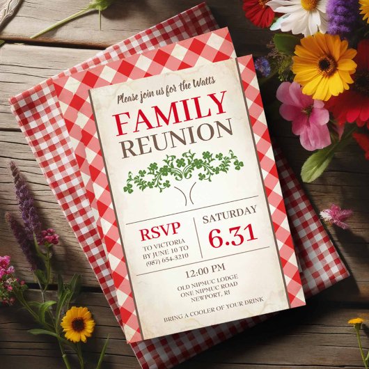 Rustic Red Gingham Family Wiedersehen Einladungen