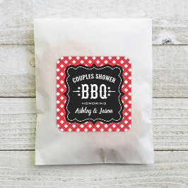 Rustic Red Gingham GRILLEN Wedding Couples Dusche Quadratischer Aufkleber