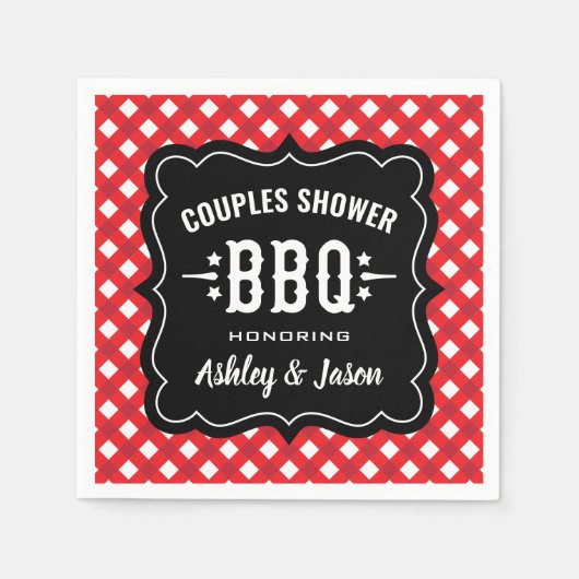 Rustic Red Gingham GRILLEN Wedding Couples Dusche Serviette (Vorderseite)
