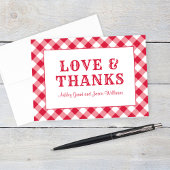 Rustic Red Gingham Kariert Wedding Monogram Dankeskarte