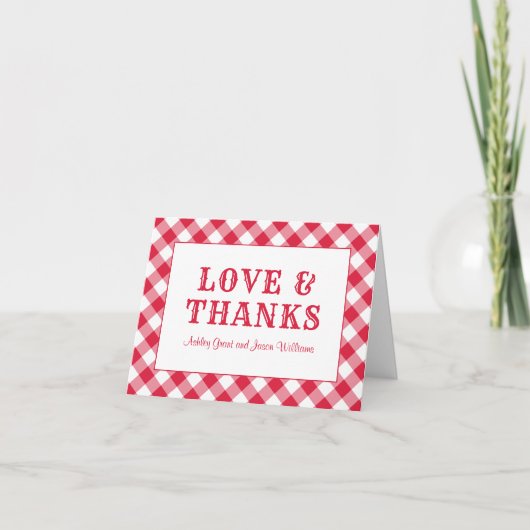 Rustic Red Gingham Kariert Wedding Monogram Dankeskarte (Vorderseite)