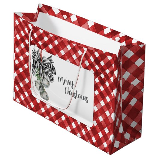 Rustic Red Gingham Noël Große Geschenktüte (Vorderseite Schrägansicht)