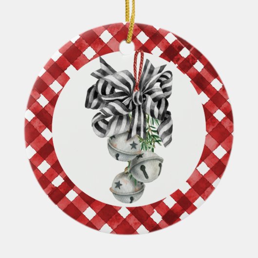 Rustic Red Gingham Noël Keramik Ornament (Vorne)