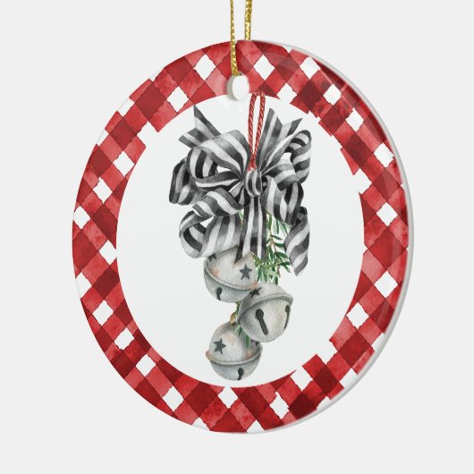 Rustic Red Gingham Noël Keramik Ornament (Links)