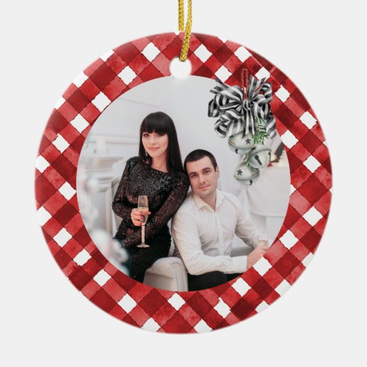 Rustic Red Gingham Noël Keramik Ornament (Vorne)