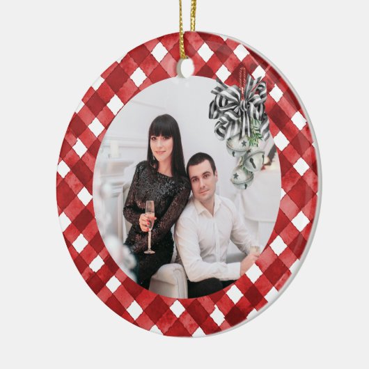 Rustic Red Gingham Noël Keramik Ornament (Links)