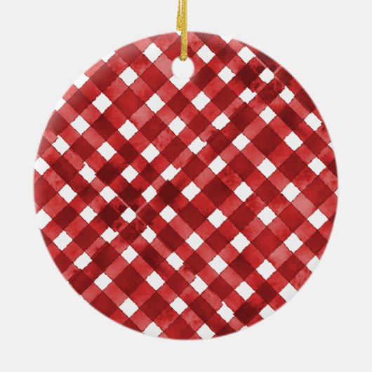 Rustic Red Gingham Noël Keramik Ornament (Hinten)