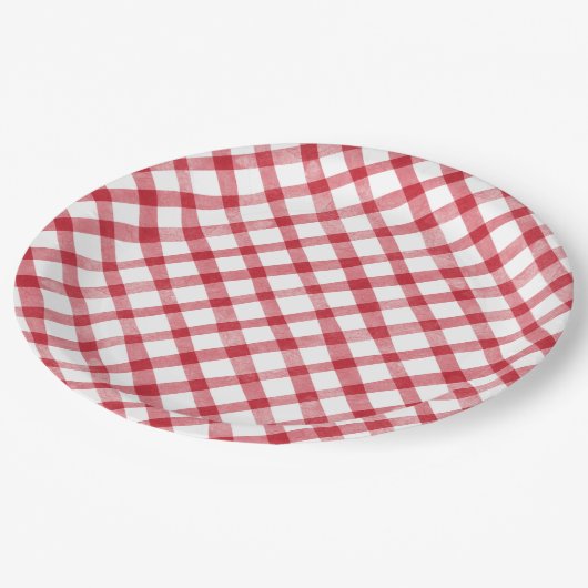 Rustic Red Gingham Pappteller (Schrägansicht)
