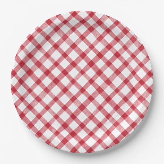 Rustic Red Gingham Pappteller (Vorderseite)