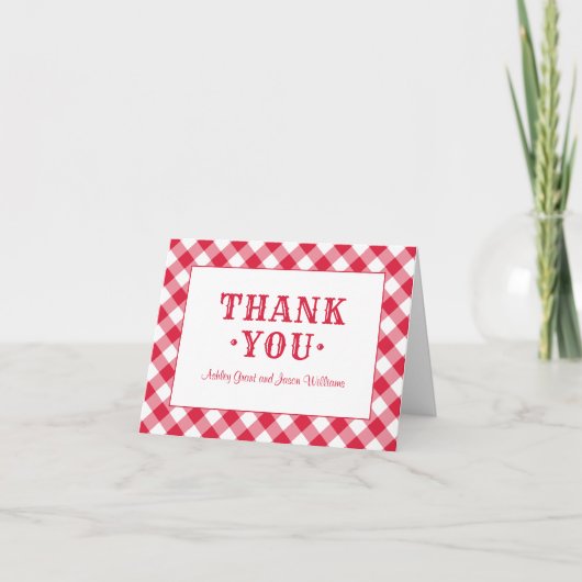 Rustic Red Gingham Pläd Wedding Monogram Thank Yo Dankeskarte (Vorderseite)