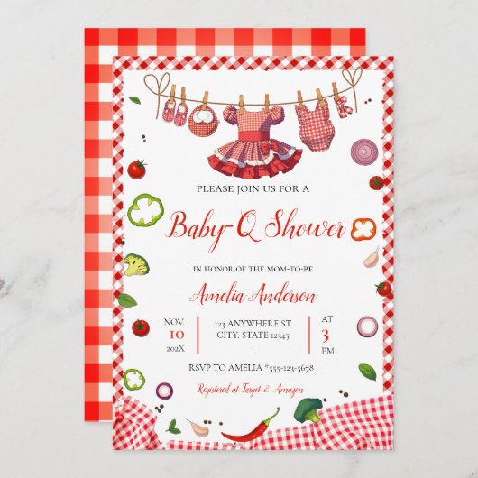 Rustic Red Gingham Plaid BBQ Baby Shower Einladung (Vorne/Hinten)