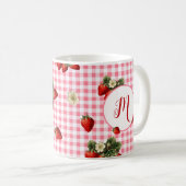 Rustic Red Gingham Strawberry Custom Monogram Kaffeetasse (VorderseiteRechts)