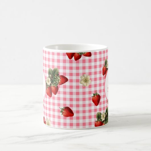 Rustic Red Gingham Strawberry Custom Monogram Kaffeetasse (Mittel)