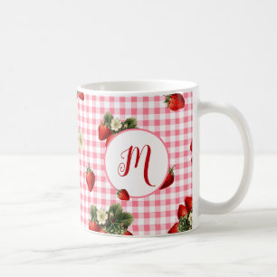 Rustic Red Gingham Strawberry Custom Monogram Kaffeetasse