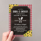 Rustic Red Gingham Sunflowers Baby-Q Dusche Acryleinladungen (Insitu (Handheld))
