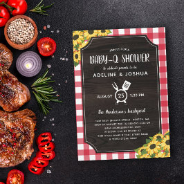 Rustic Red Gingham Sunflowers Baby-Q Dusche Einladung