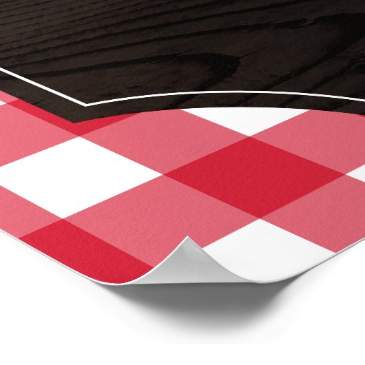 Rustic Red Gingham Sunflowers Monogram Momosa Bar Poster (Ecke)