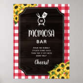 Rustic Red Gingham Sunflowers Monogram Momosa Bar Poster (Vorne)