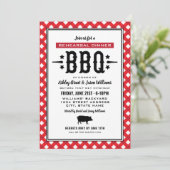 Rustic Red Gingham Wedding Probe Dinner GRILLEN Einladung (Stehend Vorderseite)