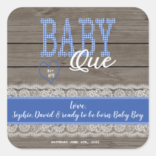 Rustic Red Gingham Wood Boy Baby ShowGRILLEN Quadratischer Aufkleber