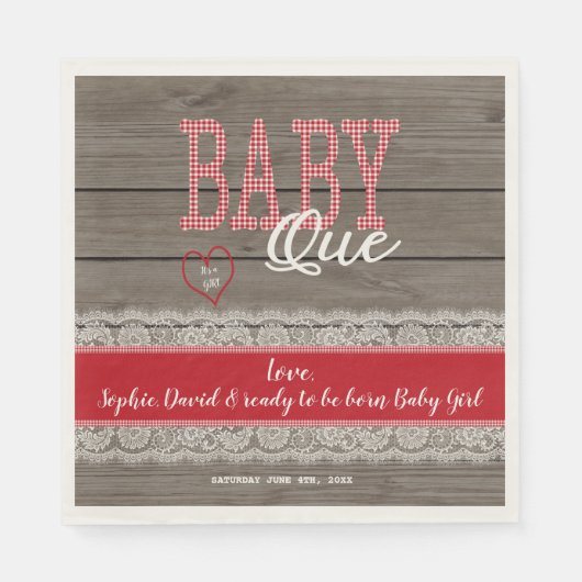 Rustic Red Gingham Wood Boy Baby ShowGRILLEN Serviette (Vorderseite)