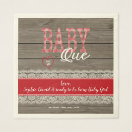 Rustic Red Gingham Wood Boy Baby ShowGRILLEN Serviette