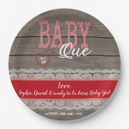 Rustic Red Gingham Wood Girl Baby ShowGRILLEN Pappteller