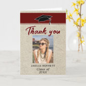 Rustic Red Graduate Cap Abschluss Foto Vielen Dank Karte (Gelbe Blume)