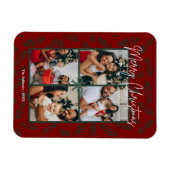 Rustic Red Green Christmas Foto Collage Card Magnet (Horizontal)