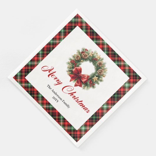 Rustic Red Green Christmas Wreath Napkin Set Serviette (Ecke)