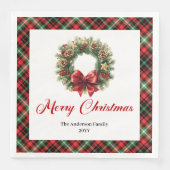 Rustic Red Green Christmas Wreath Napkin Set Serviette (Vorderseite)