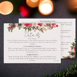 Rustic Red green Floral Winter Wedding details Begleitkarte