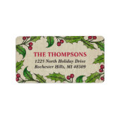 Rustic Red Green Holly Berry Wreath Rücksendeadres Adressaufkleber (Vorne)