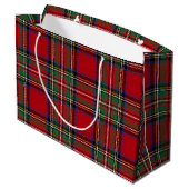Rustic Red Green Plaid Classic Stewart Tartan Große Geschenktüte (Rückseite Schrägansicht)